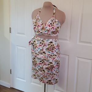 2 pc Flamingo Tropical pinup wrap skirt & top NEW